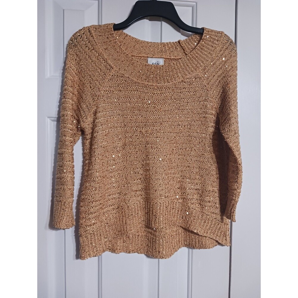 Women's ECI New York Gold Sequin 3/4 Sleeve Sweater Size M